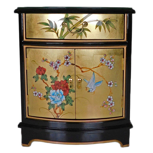 Oriental End Table With Painted Bird and Flower Design In Gold added by Gayla Burks