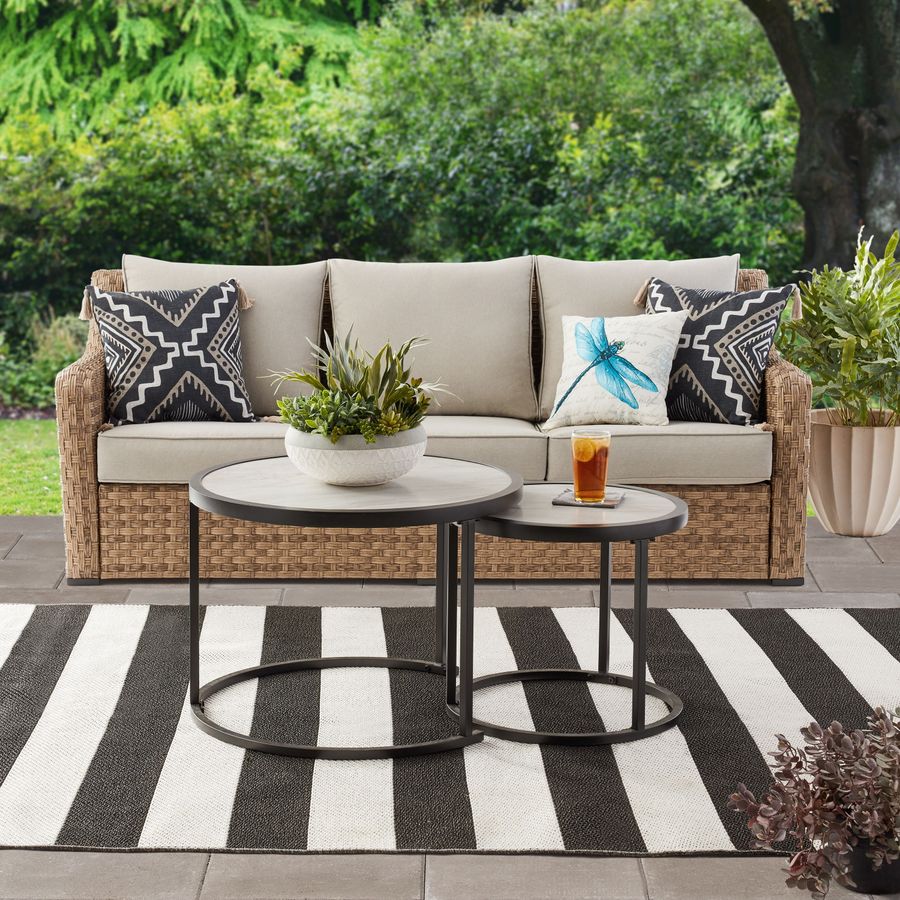 Better Homes & Gardens River Oaks 3-Piece Sofa & Nesting Table Set with Patio Cover - Walmart.com added by Bridget Espe