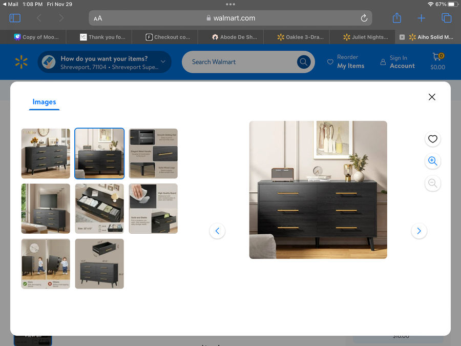 Aiho Modern 6 Drawer Wood Dressers, Wide Chest of Drawers with Gold Handles for BedRoom , Black added by Tracie Robinson