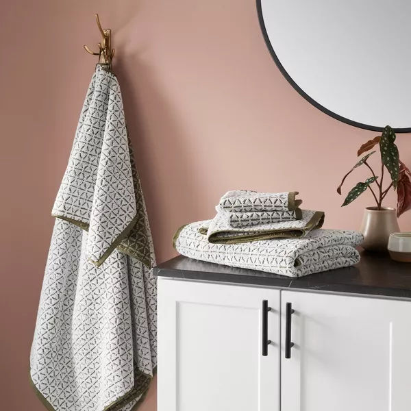 6pc Boho Bath Towels and Washcloths Set Dark Green - Threshold™ added by Elizabeth Logan