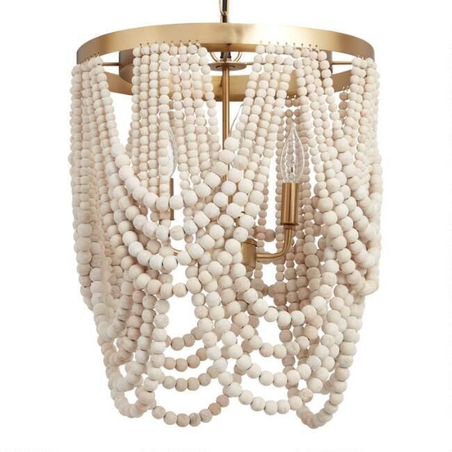 Whitewash | Wood bead chandelier, Draped beading, Beaded light fixture added by Paisley Zeledon Dabao