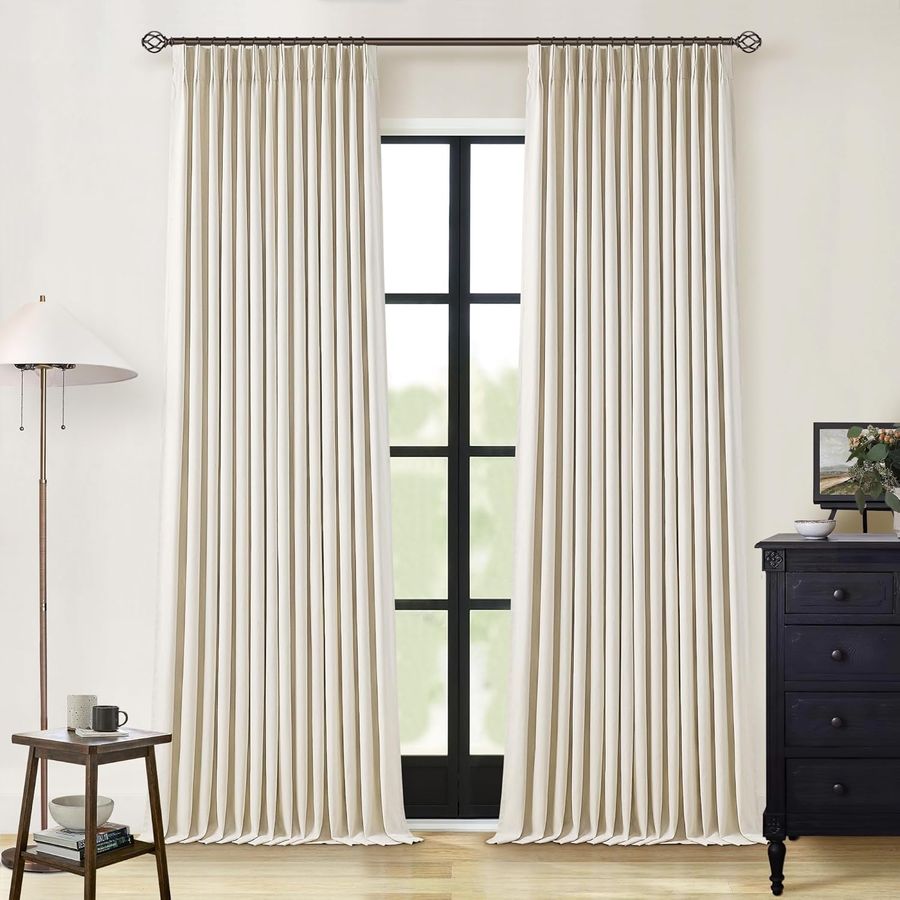 Amazon.com: Cream Beige Linen Blackout Curtains Pinch Pleated 102 Inches Long for Bedroom Memory Shape Back Tab Flax Linen Curtains Blackout Farmhouse Full Light Blocking Thermal Insulated Drapes 2 Panels Set : Home & Kitchen added by Belinda McClendon