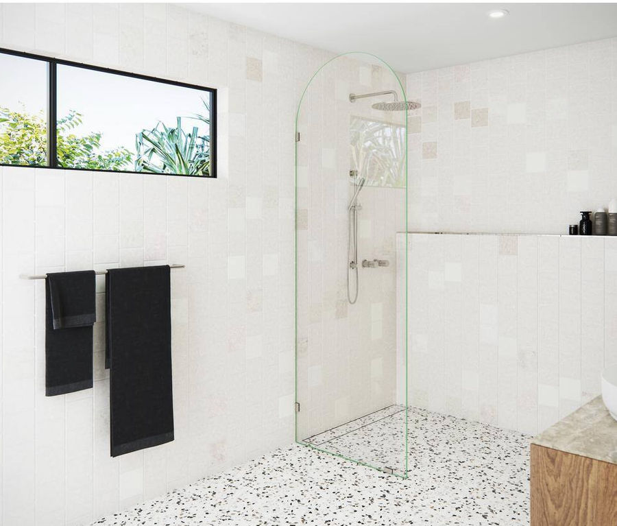 30 in. W x 86.75 in. H Frameless Shower Door - Arched Single Fixed Panel added by Caitlyn Fitzpatrick