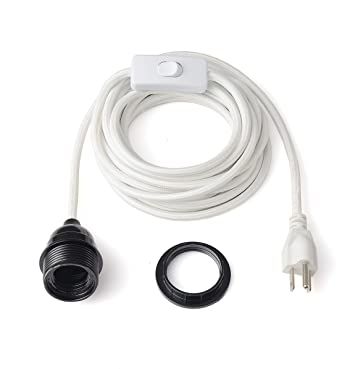 BRIGHTTIA White Plug-in Swag Pendant Light Fixture - Lamp Shade Ready Hanging E26 Threaded Socket with 15 Feet Cord Set and in-Line Switch - Industrial Vintage DIY Lighting (BP0021-1WP) added by courtney white