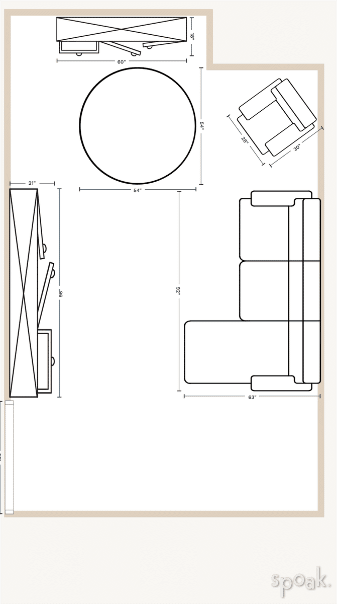 Medium TV Room Floor Plan designed by ANA GARCIA