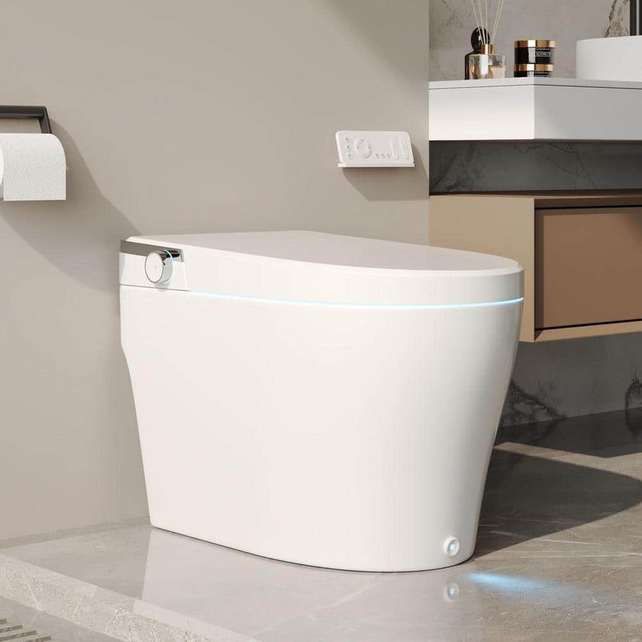 DEERVALLEY Elongated Smart Toilet Bidet in White with Remote, Blackout Flush, Off-Seat Auto Flush, Heated Seat and Warm Air Dryer DV-1S0029 - The Home Depot added by Danielle Lambert