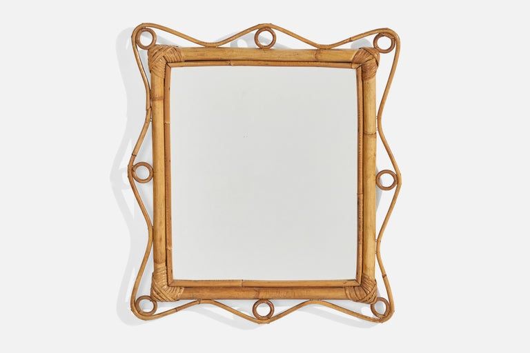 Italian Designer, Wall Mirror, Rattan, Bamboo, Italy, 1950s added by Alta Projects