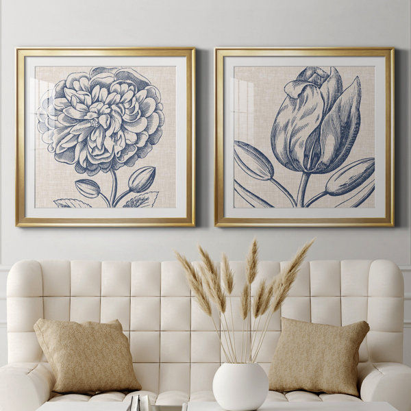 " Indigo Floral On Linen III " 2 - Pieces added by sallie tyler