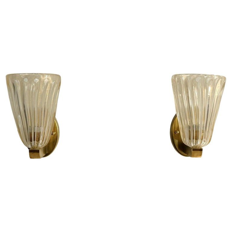 Italian Brass and Murano Glass Wall Lights or Sconces in Art Deco Style, 1990s added by Alta Projects