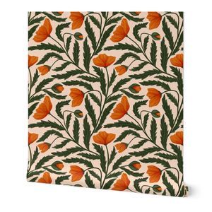 Poppy Flower Orange and Green Wallpaper added by Ruthann R