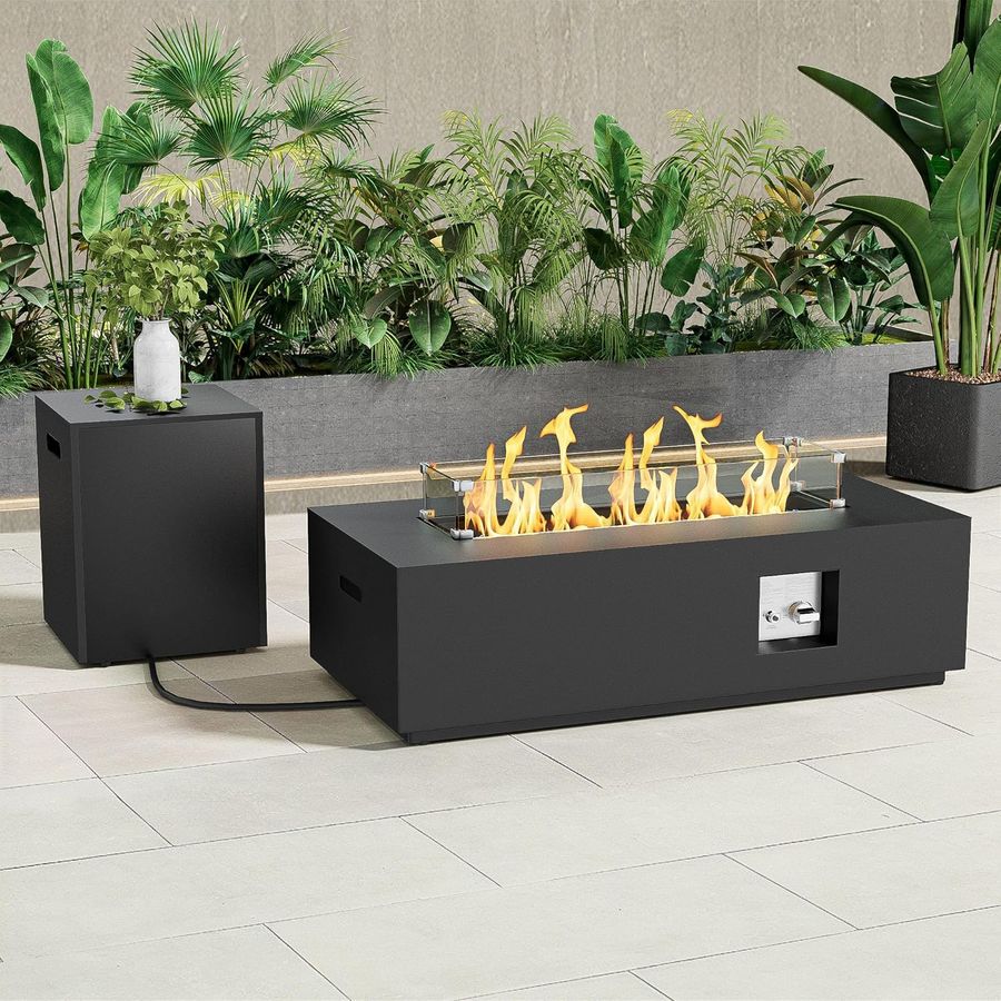 42" Rectangular Propane Fire Pit table 50,000 BTU Fireplace Table with Wind Guard, Lid, Rocks and Cover - Fire Pits & Outdoor Fireplaces - Gas Fire Pits for Outside Patio (Black, 42" Standard) added by Joyela Valentine