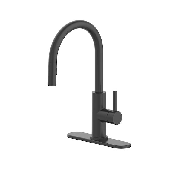 allen + roth Harlow Matte Black Single Handle Pull-down Kitchen Faucet with Sprayer (Deck Plate and Soap Dispenser Included) added by Lacey Won