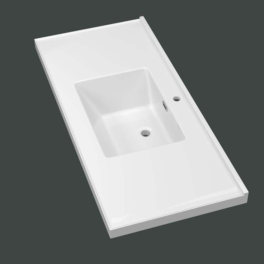 Getpro 48 in. W x 22 in D Solid Surface Rectangular Single Sink Vanity Top in White With Backsplash and Basin for Bath Cabinet GBV-T-TS48W - The Home Depot added by Holly Kamstra