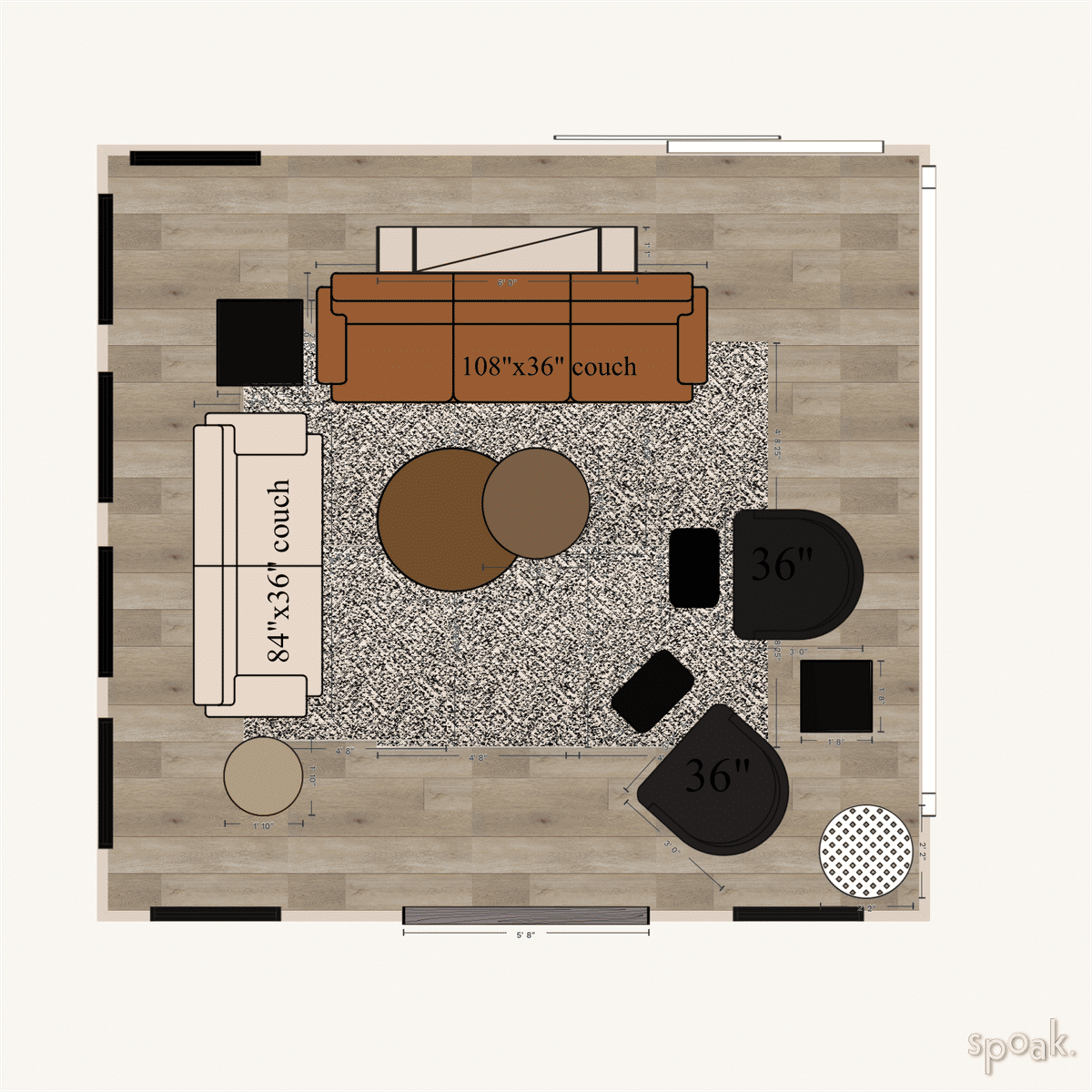 Square Living Room Plan designed by Chelsea Taylor