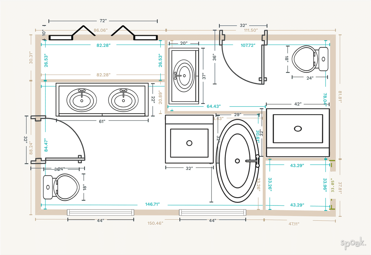 Large bathroom layouts and floor plan ideas., image size:1200x824