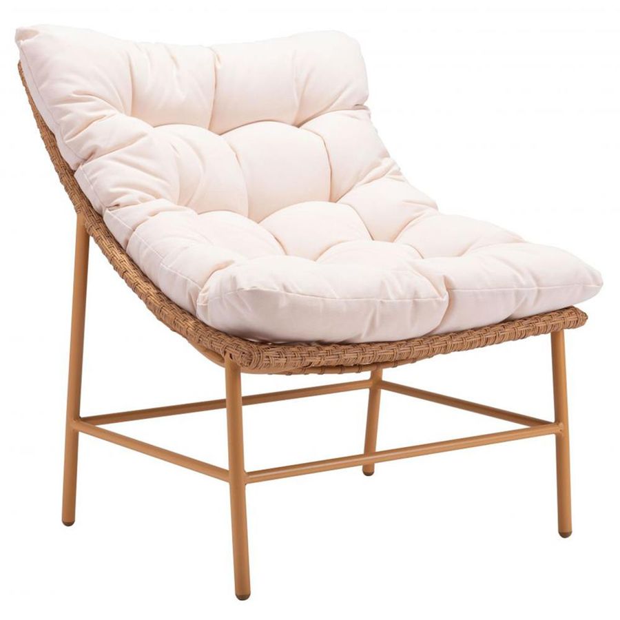 Valeria Coastal Beige Tufted Cushion Woven Rattan Outdoor Lounge Papasan Chair added by Jennifer Hickey