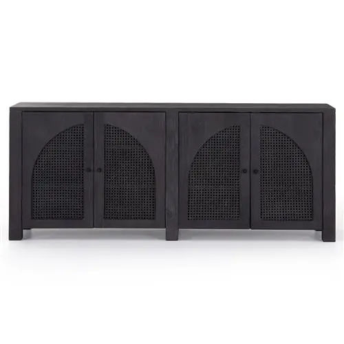 Kashton Mid-Century Black Wash Mango Wood Arched Cane 4 Door Sideboard added by Hallie Marceaux
