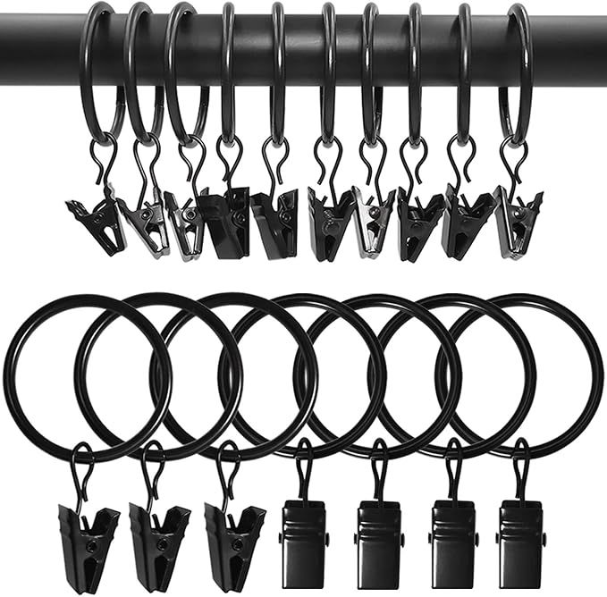 100 Pack Curtain Rings with Clips, Drapery Clips with Rings, Drapes Rings 1.26 in Interior Diameter, Fits up to 1 Inch Curtain Rod, Black added by Anna Valdez