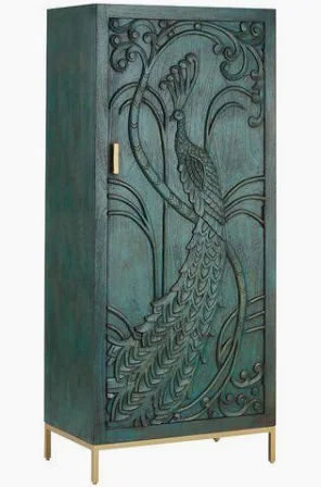 CRAFT Teal Carved Wood Peacock Storage Cabinet - World Market added by Bridgette Pickering