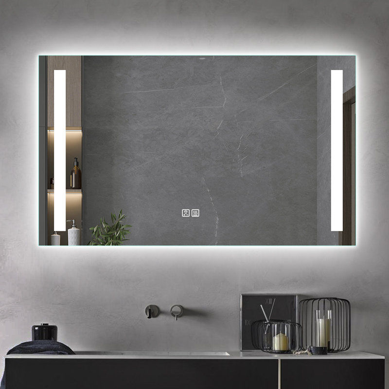 Orren Ellis LED Lighted Vertical/Horizontal Wall Mounted Frameless Rectangle Double Strip Bathroom Makeup Vanity Mirror / Touch Switch / Waterproof / Dimmable / 3 Color Lights / Anti Fog | Wayfair added by Wendy Saunders
