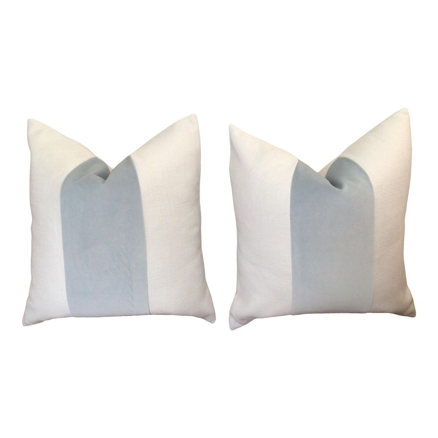 Custom Classic With Baby Blue Velvet Panel Pillows - a Pair added by Morgan Hatch