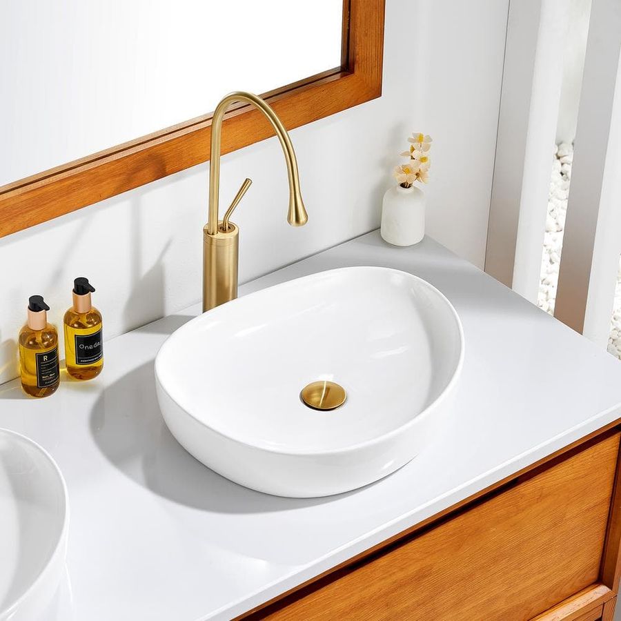 LUXIER Modern 20 in. Bathroom Ceramic Vessel Sink Art Basin in Glossy White CS-032-GW - The Home Depot added by HELEN SALGADO
