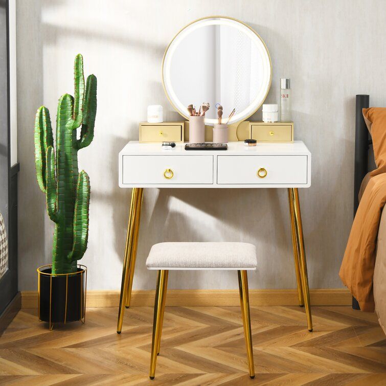 Micailah 31'' Wide Vanity Set with Stool and Mirror added by Tayo A