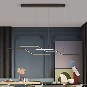 Eiinee Modern LED Pendant Lighting, Dimmable Modern LED Chandelier Linear Wave Light Fixture, LED Hanging Light Fixture for Dining Room Kitchen Island Breakfast Area Living Room (3-Light 45W Black) added by Nicole Roselio