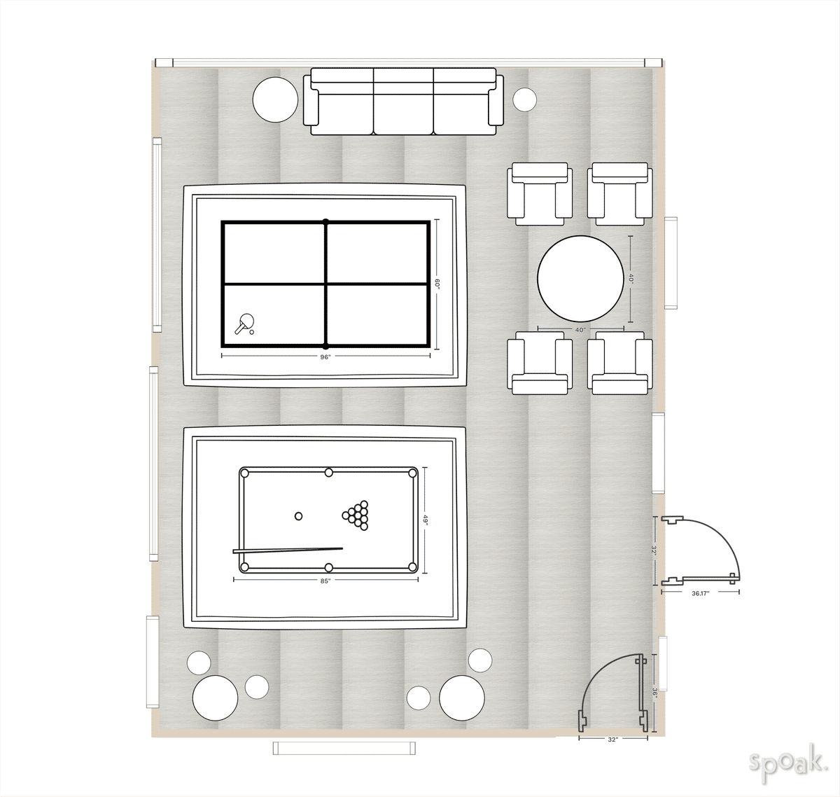 Large Family Room Floor Plan designed by Hannah Petterson