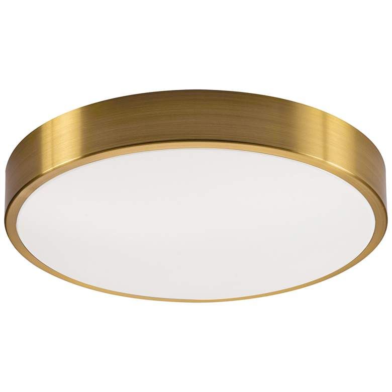 Octavia 12" Wide Round Satin Brass LED Semi-Flushmount Ceiling Light - #97P94 | Lamps Plus added by Hannah Hartman