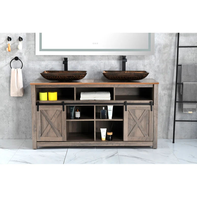 Waterpar Brown/Gold Glass Rectangular Vessel Bathroom Sink with Faucet | Wayfair added by Emily Palmer