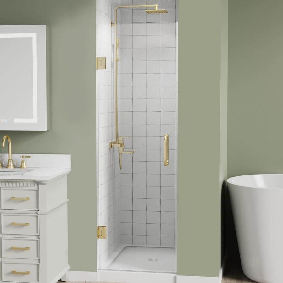 ES-DIY 24 in. W x 72 in. H Hinged Frameless Shower Panel Shower Door in Brush Gold Finish with Clear Glass (8 mm) HD-SD2472CLBG - The Home Depot added by Whitney Crutcher