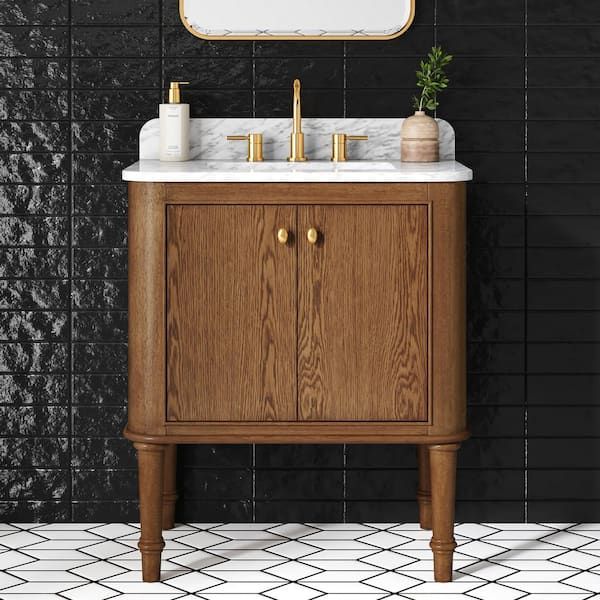 Collette 30 in. Single Sink Cinnamon Oak Bath Vanity with White Carrara Marble Top (Assembled) added by Carley-Beth Castro