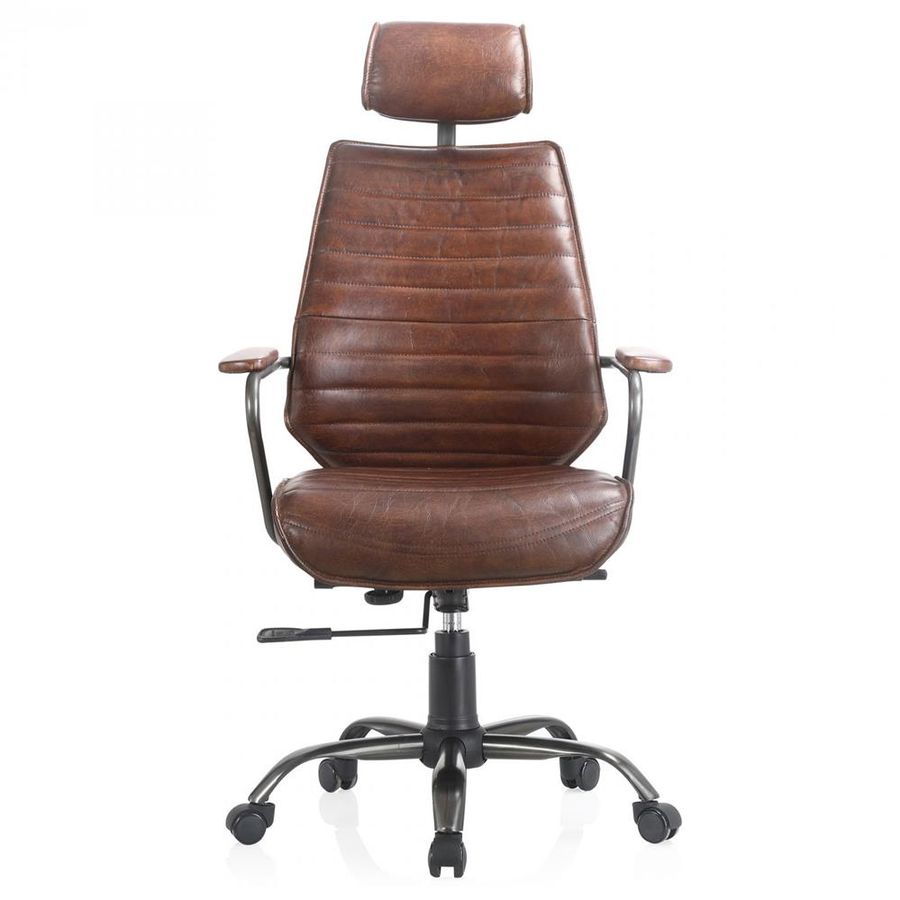Reid Industrial Tufted Brown Upholstered Silver Iron Adjustable Office Chair added by HELEN SALGADO