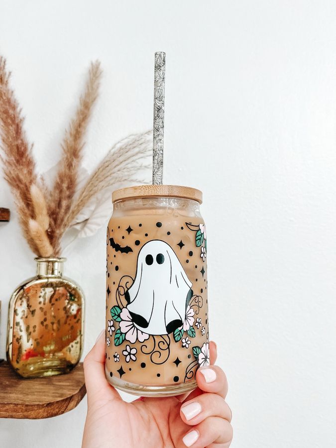 Floral Ghost Cup Halloween Glass Cup Spooky Cups Spooky - Etsy added by Samantha Rice