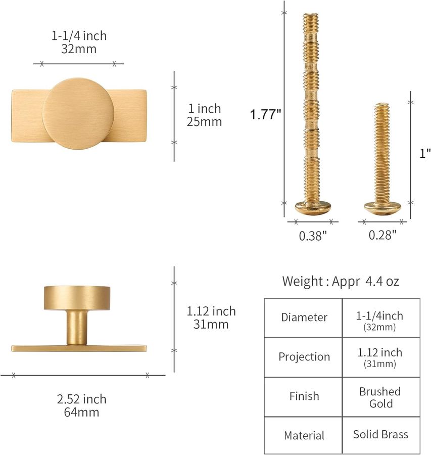 Brass Cabinet Knobs with Backplate - 2 Pack Modern Brushed Gold Hardware Handles for Dresser Drawer Furniture Bedroom Kitchen Cupboard added by Peggi Fu