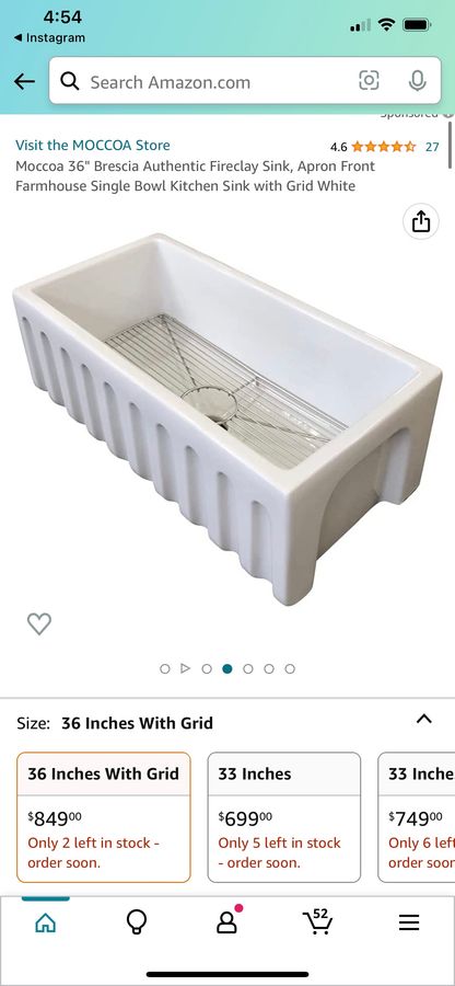 Moccoa 36" Brescia Authentic Fireclay Sink, Apron Front Farmhouse Single Bowl Kitchen Sink White With grid added by Justine Hughes
