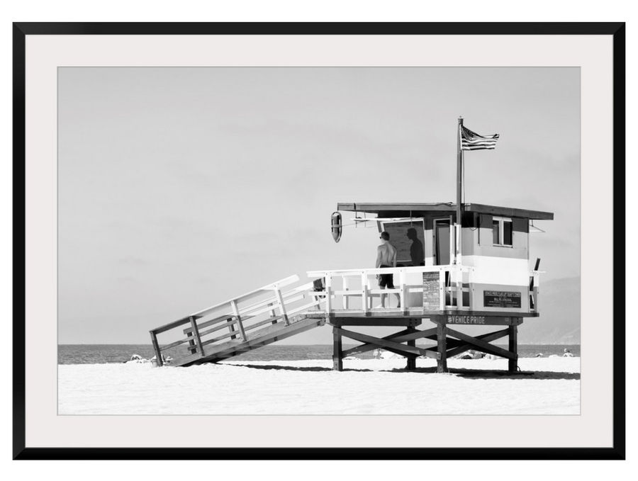 36"x24" Black And White California Collection - Venice Beach Lifeguard Tower added by KH Design Concepts