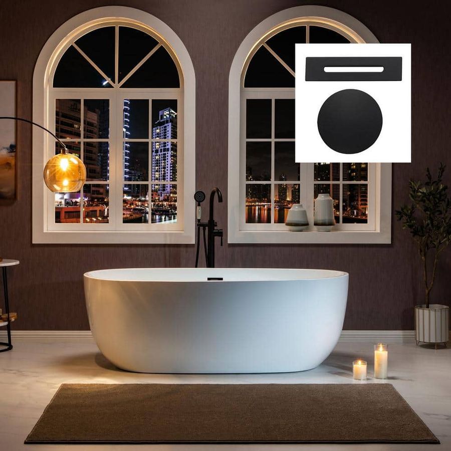 WOODBRIDGE Aurillac 67 in. Acrylic FlatBottom Double Ended Bathtub with Matte Black Overflow and Drain Included in White HBT5619 - The Home Depot added by Cayley Mesterheide