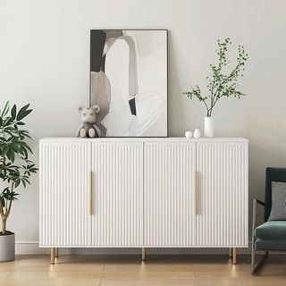 Modern Fluted Sideboard Buffet Cabinet with Adjustable Shelves and Ample Storage - Bed Bath & Beyond - 40303220 added by HELEN SALGADO