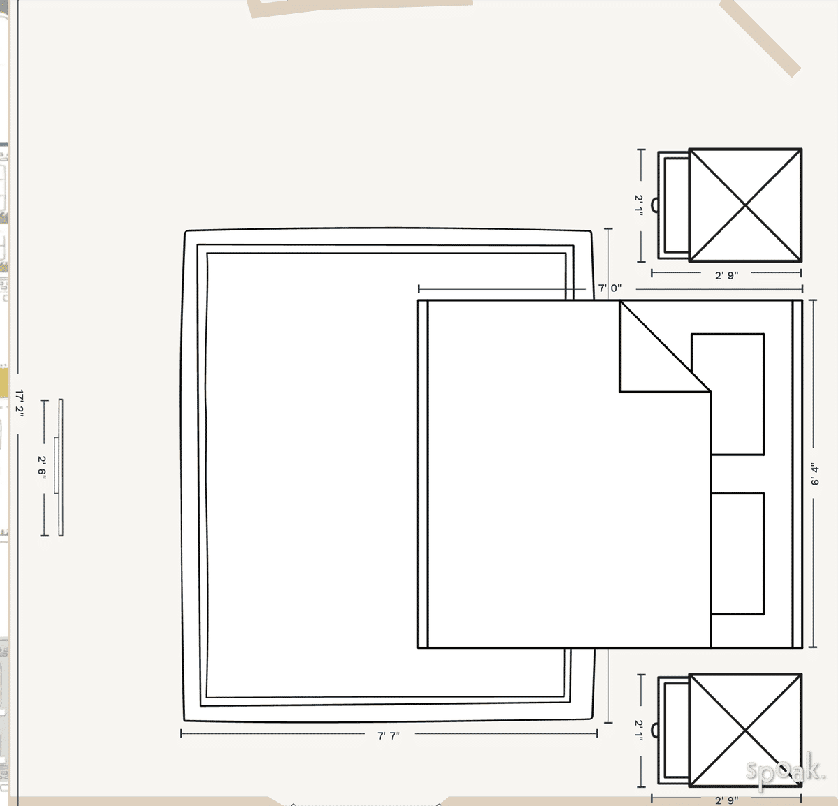 Rectanglar Bedroom Layout designed by Hayley Haas