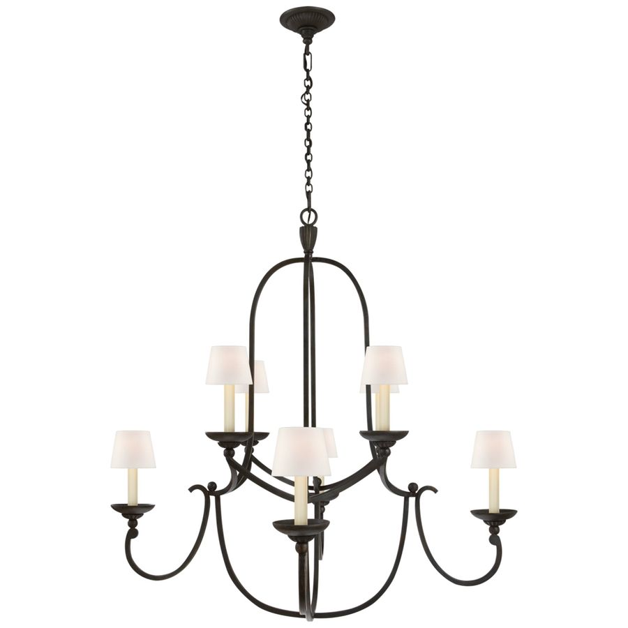 Chapman & Myers Flemish Medium Round Chandelier in Aged Iron with Linen Shades added by Kayanna Campana