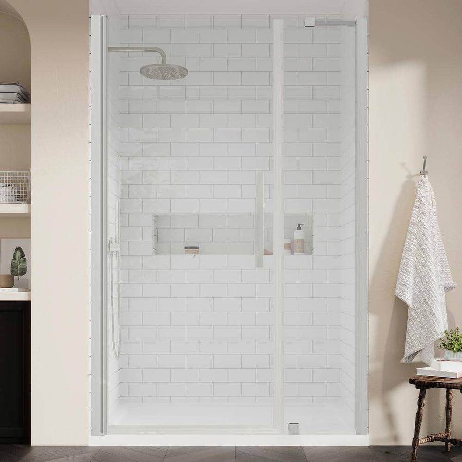 OVE Decors Pasadena 48 in. L x 32 in. W x 72 in. H Alcove Shower Kit with Pivot Frameless Shower Door in SN and Shower Pan 828796062985 - The Home Depot added by Zanneta Peart Bennett