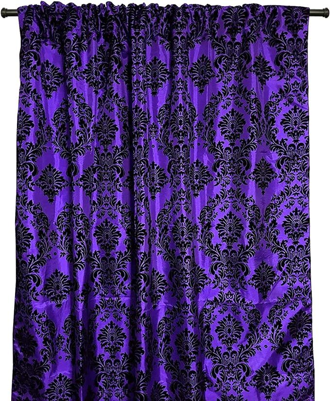 lovemyfabric Taffeta Flocking Damask Print Window Curtain Panel/Stage Backdrop/Photography Backdrop-Black on Purple (1, 56"X72") added by Meg Flores