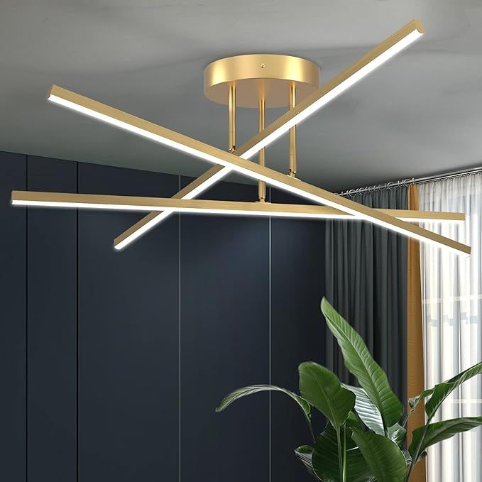 Gold LED Chandelier, 3-Lights Modern Semi Flush Mount Ceiling Lighting Fixture for Kitchen Dining Room Foyer Entry Bedroom, 23.82” 18W added by Tiana Olivo