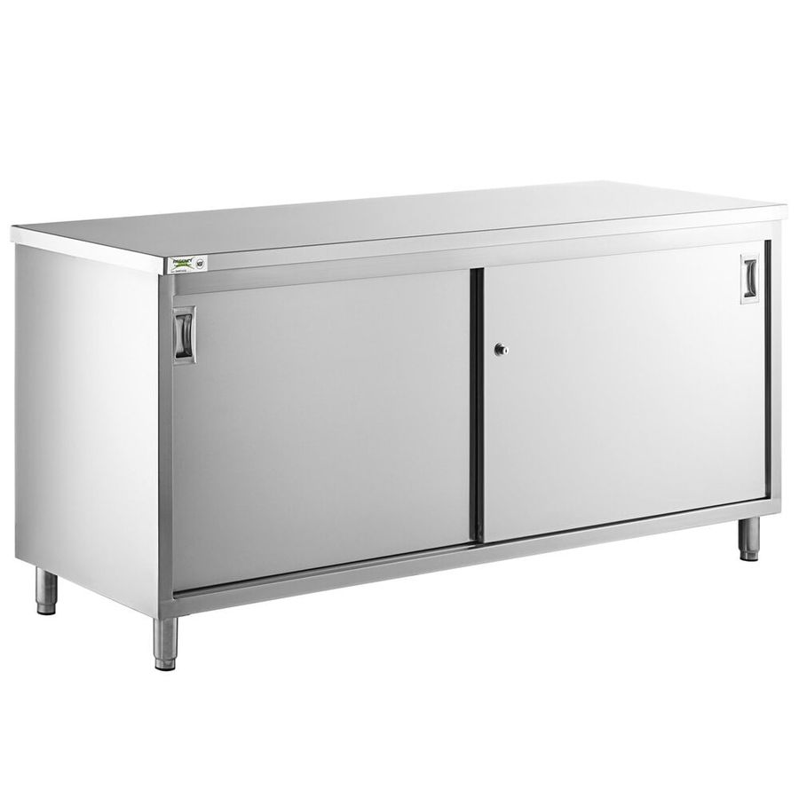 Regency 24" x 72" 16 Gauge Type 304 Stainless Steel Enclosed Base Table with Sliding Doors and Adjustable Midshelf added by HELEN SALGADO