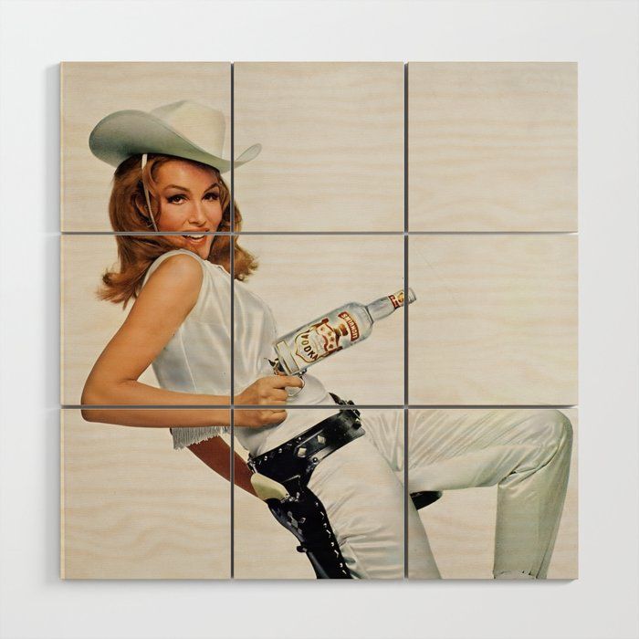 Vodka Martini - Julie Newmar Cowgirl - When I say Bloody Mary...Alcoholic Beverages Vintage Poster Wood Wall Art by Jeanpaul Ferro added by Lauren Houston