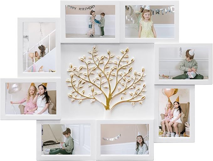 HELLO LAURA - 8 Photo Collage Frame for Wall 4x6 Picture Frame Collage with Tree Decor Collage Picture Frames for Wall Family Photo Frames for Home Living Room - White added by KATHERINE ECK