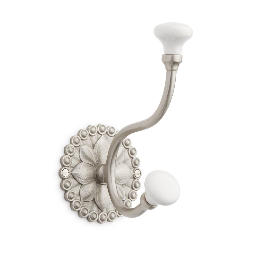 Beaded Floral Brass Double Hook with Porcelain Knobs - Brushed Nickel added by Madison Swenton
