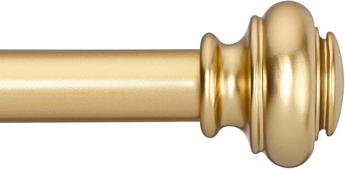Heavy Duty Curtain Rods for Windows 66 to 120 Inches, 1 Inch Gold Curtain Rods for Bedroom, Living Room, Patio, Kitchen, Adjustable Curtain Rods with Classic Finials, Gold Finishing added by Raquel Guerrero